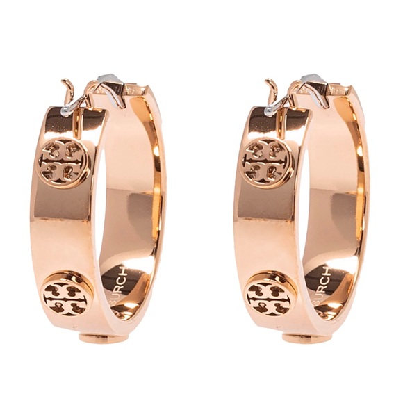 Tory Burch Jewelry - TORY BURCH • Rose Gold Miller Hoop Huggie Earrings